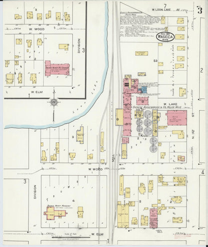 Sanborn Fire Insurance Map from Waseca, Waseca County, Minnesota (1919), Sheet #0003 - Historic Sanborn Fire Insurance Map Print, vintage old map wall art, antique decor, genealogy gift, Minnesota Minnesota map