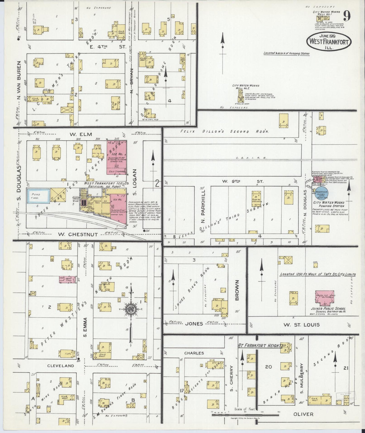 Sanborn Fire Insurance Map from West Frankfort, Franklin County, Illinois (1919), Sheet #0009 - Historic Sanborn Fire Insurance Map Print, vintage old map wall art, antique decor, genealogy gift, Illinois Illinois map