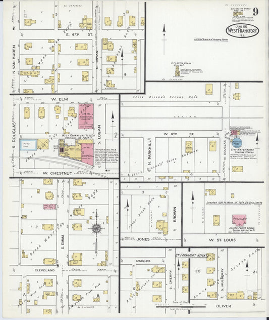 Sanborn Fire Insurance Map from West Frankfort, Franklin County, Illinois (1919), Sheet #0009 - Historic Sanborn Fire Insurance Map Print, vintage old map wall art, antique decor, genealogy gift, Illinois Illinois map