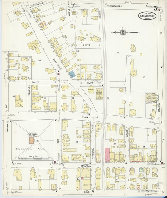 Sanborn Fire Insurance Map from Stonington, New London County, Connecticut (1912), Sheet #0005 - Historic Sanborn Fire Insurance Map Print, vintage old map wall art, antique decor, genealogy gift, Connecticut Connecticut map