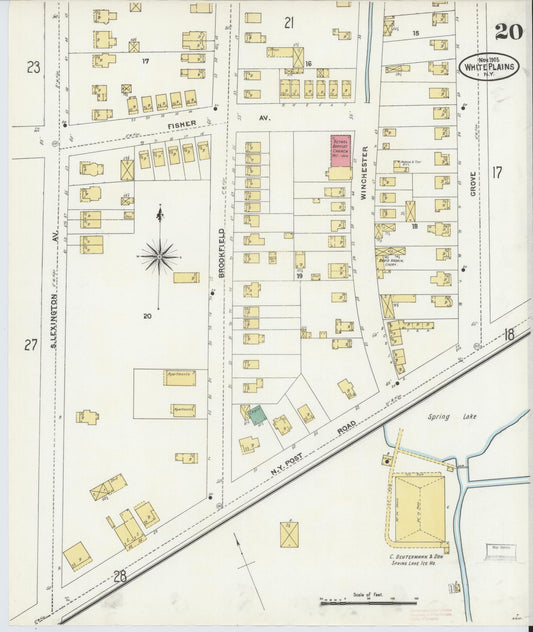 Sanborn Fire Insurance Map from White Plains, Westchester County, New York (1905), Sheet #0020 - Historic Sanborn Fire Insurance Map Print, vintage old map wall art, antique decor, genealogy gift, New York New York map