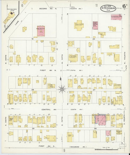 Sanborn Fire Insurance Map from Saint Petersburg, Pinellas County, Florida (1908), Sheet #0006 - Complete Map Set gallery image, historic Sanborn map, vintage wall art, Florida Florida