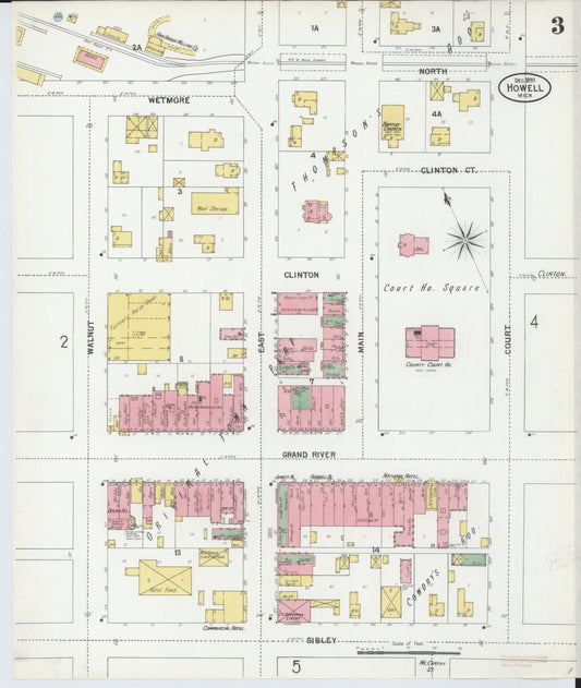 Sanborn Fire Insurance Map from Howell, Livingston County, Michigan (1899), Sheet #0003 - Historic Sanborn Fire Insurance Map Print, vintage old map wall art, antique decor, genealogy gift, Michigan Michigan map