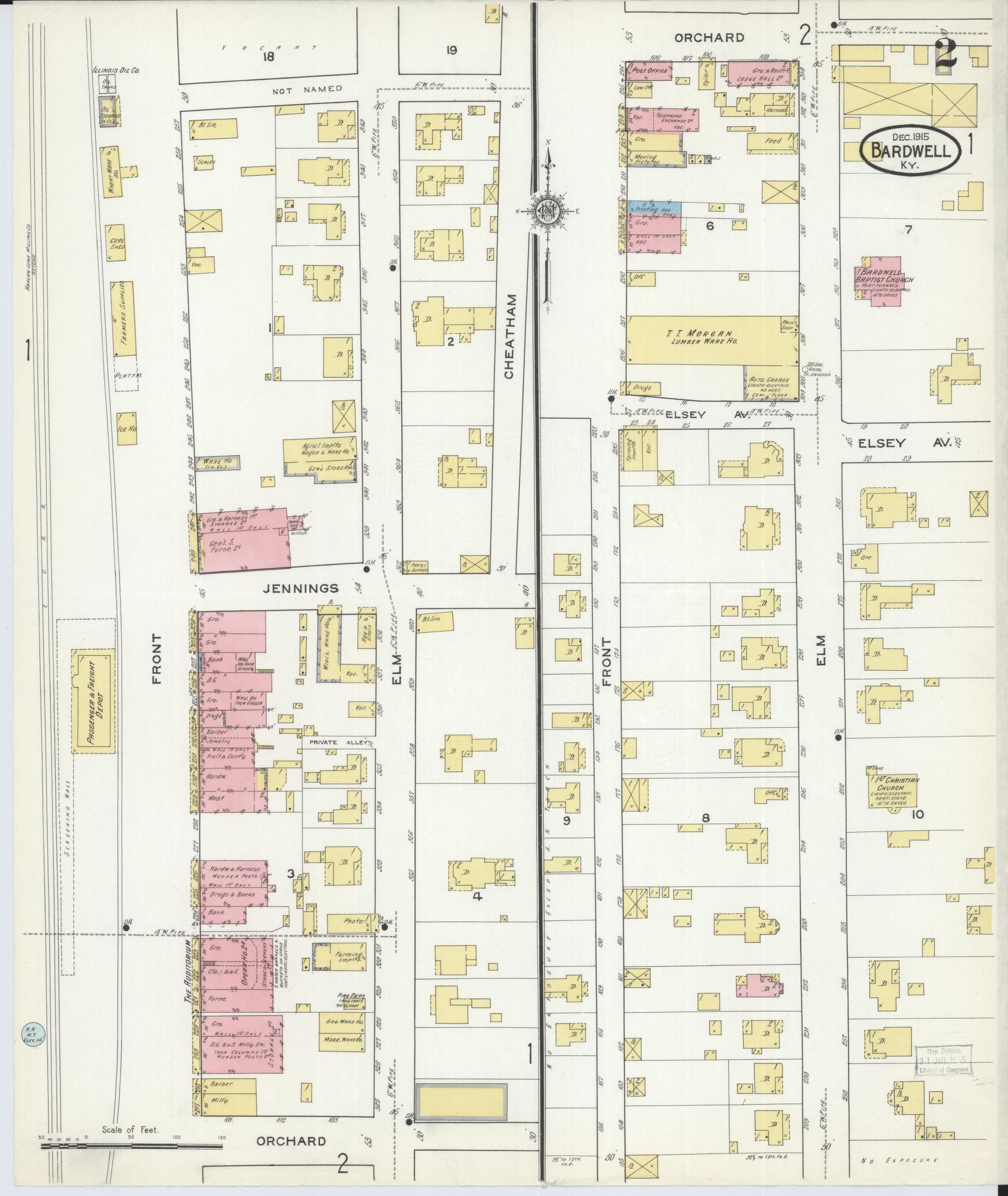 Sanborn Fire Insurance Map from Bardwell, Carlisle County, Kentucky (1915), Sheet #0002 - Complete Map Set gallery image, historic Sanborn map, vintage wall art, Kentucky Kentucky