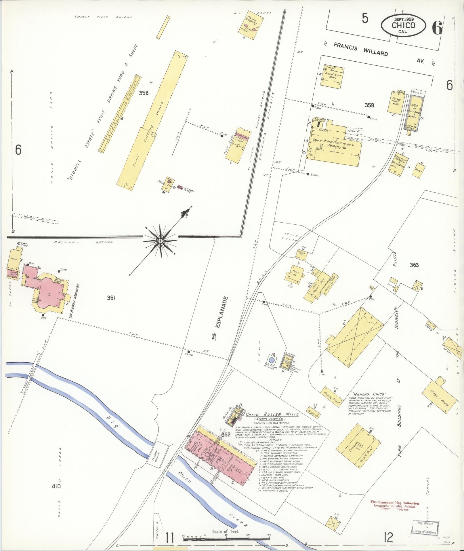 Sanborn Fire Insurance Map from Chico, Butte County, California (1909), Sheet #0006 - Complete Map Set gallery image, historic Sanborn map, vintage wall art, California California