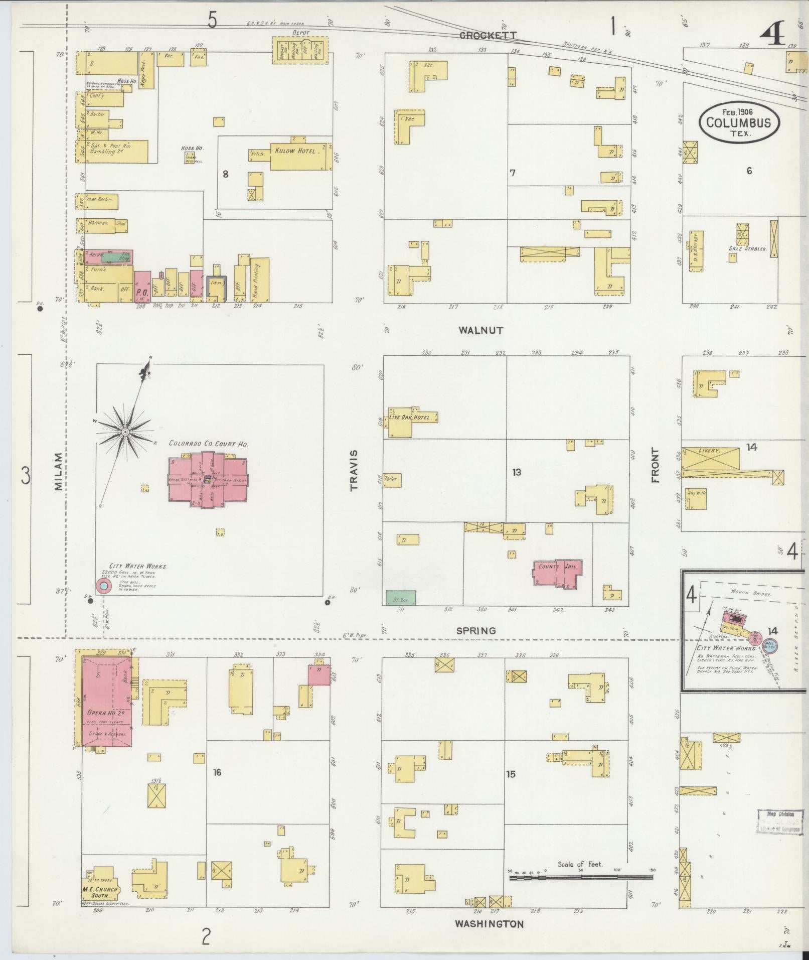 Sanborn Fire Insurance Map from Columbus, Colorado County, Texas (1906), Sheet #0004 - Historic Sanborn Fire Insurance Map Print, vintage old map wall art, antique decor, genealogy gift, Columbus Colorado map
