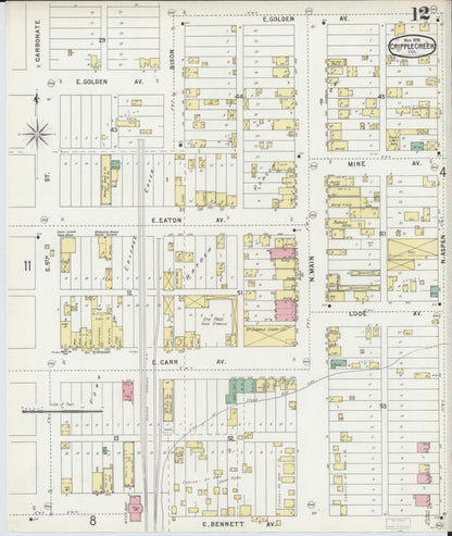 Sanborn Fire Insurance Map from Cripple Creek, Teller County, Colorado (1896), Sheet #0012 - Complete Map Set gallery image, historic Sanborn map, vintage wall art, Colorado Colorado
