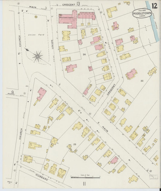 Sanborn Fire Insurance Map from Middletown, Middlesex County, Connecticut (1895), Sheet #0012 - Historic Sanborn Fire Insurance Map Print, vintage old map wall art, antique decor, genealogy gift, Connecticut Connecticut map