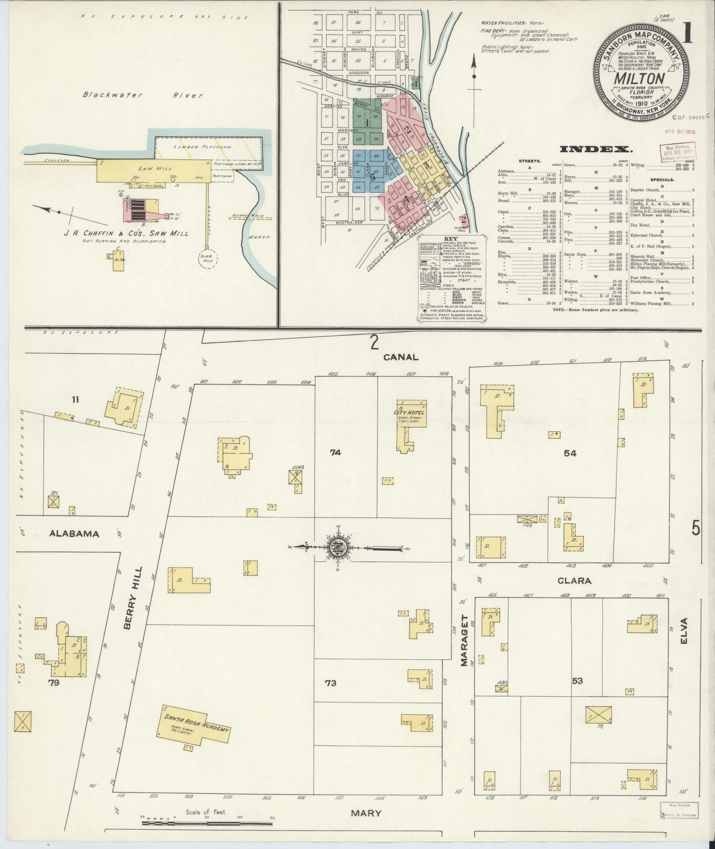 Sanborn Fire Insurance Map from Milton, Santa Rosa County, Florida (1910), Sheet #0001 - Complete Map Set gallery image, historic Sanborn map, vintage wall art, Florida Florida