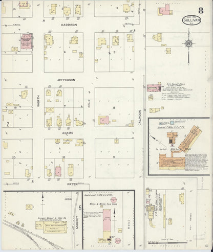 Sanborn Fire Insurance Map from Sullivan, Moultrie County, Illinois (1914), Sheet #0008 - Historic Sanborn Fire Insurance Map Print, vintage old map wall art, antique decor, genealogy gift, Illinois Illinois map