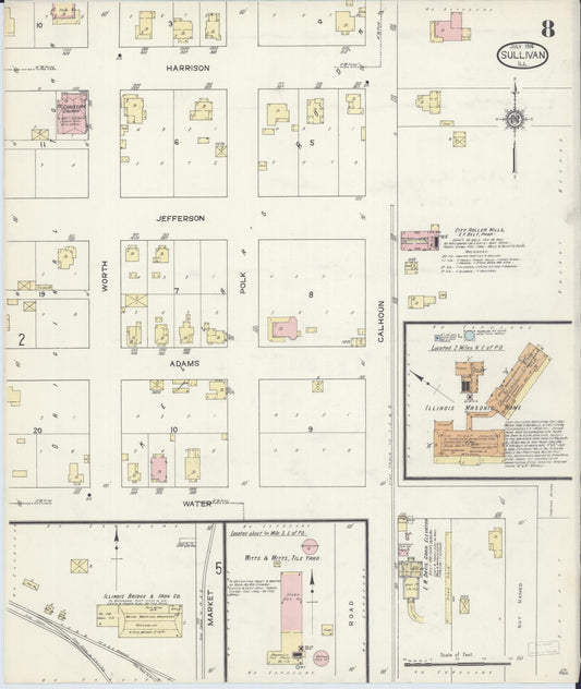 Sanborn Fire Insurance Map from Sullivan, Moultrie County, Illinois (1914), Sheet #0008 - Historic Sanborn Fire Insurance Map Print, vintage old map wall art, antique decor, genealogy gift, Illinois Illinois map