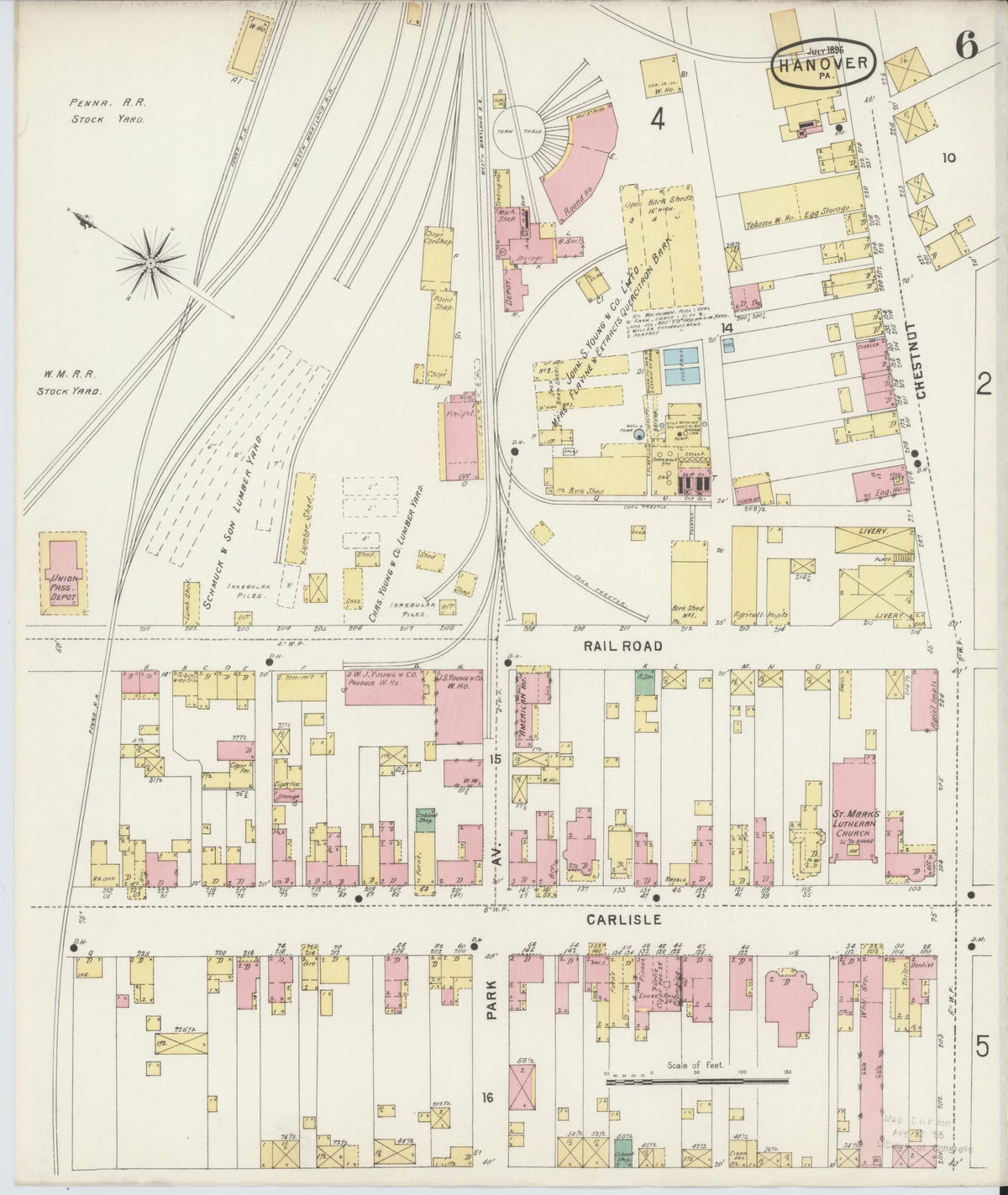 Sanborn Fire Insurance Map from Hanover, York County, Pennsylvania (1896), Sheet #0006 - Historic Sanborn Fire Insurance Map Print, vintage old map wall art, antique decor, genealogy gift, Pennsylvania Pennsylvania map