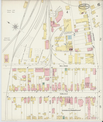 Sanborn Fire Insurance Map from Hanover, York County, Pennsylvania (1896), Sheet #0006 - Historic Sanborn Fire Insurance Map Print, vintage old map wall art, antique decor, genealogy gift, Pennsylvania Pennsylvania map