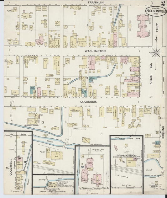 Sanborn Fire Insurance Map from Nelsonville, Athens County, Ohio (1887), Sheet #0002 - Historic Sanborn Fire Insurance Map Print, vintage old map wall art, antique decor, genealogy gift, Ohio Ohio map