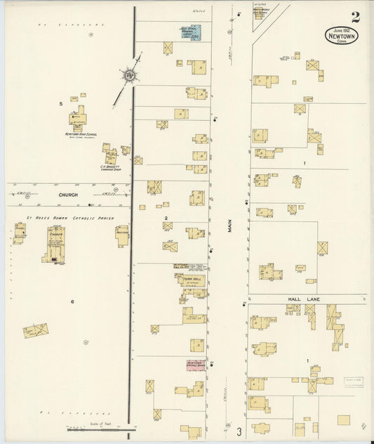 Sanborn Fire Insurance Map from Newtown, Fairfield County, Connecticut (1912), Sheet #0002 - Historic Sanborn Fire Insurance Map Print, vintage old map wall art, antique decor, genealogy gift, Connecticut Connecticut map
