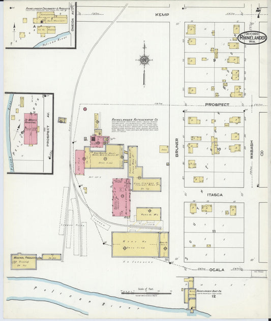 Sanborn Fire Insurance Map from Rhinelander, Oneida County, Wisconsin (1920), Sheet #0007 - Historic Sanborn Fire Insurance Map Print, vintage old map wall art, antique decor, genealogy gift, Wisconsin Wisconsin map