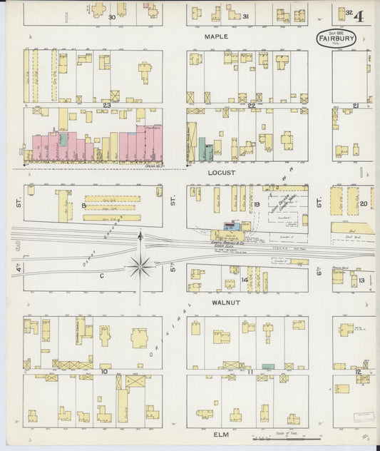Sanborn Fire Insurance Map from Fairbury, Livingston County, Illinois (1892), Sheet #0004 - Historic Sanborn Fire Insurance Map Print, vintage old map wall art, antique decor, genealogy gift, Illinois Illinois map