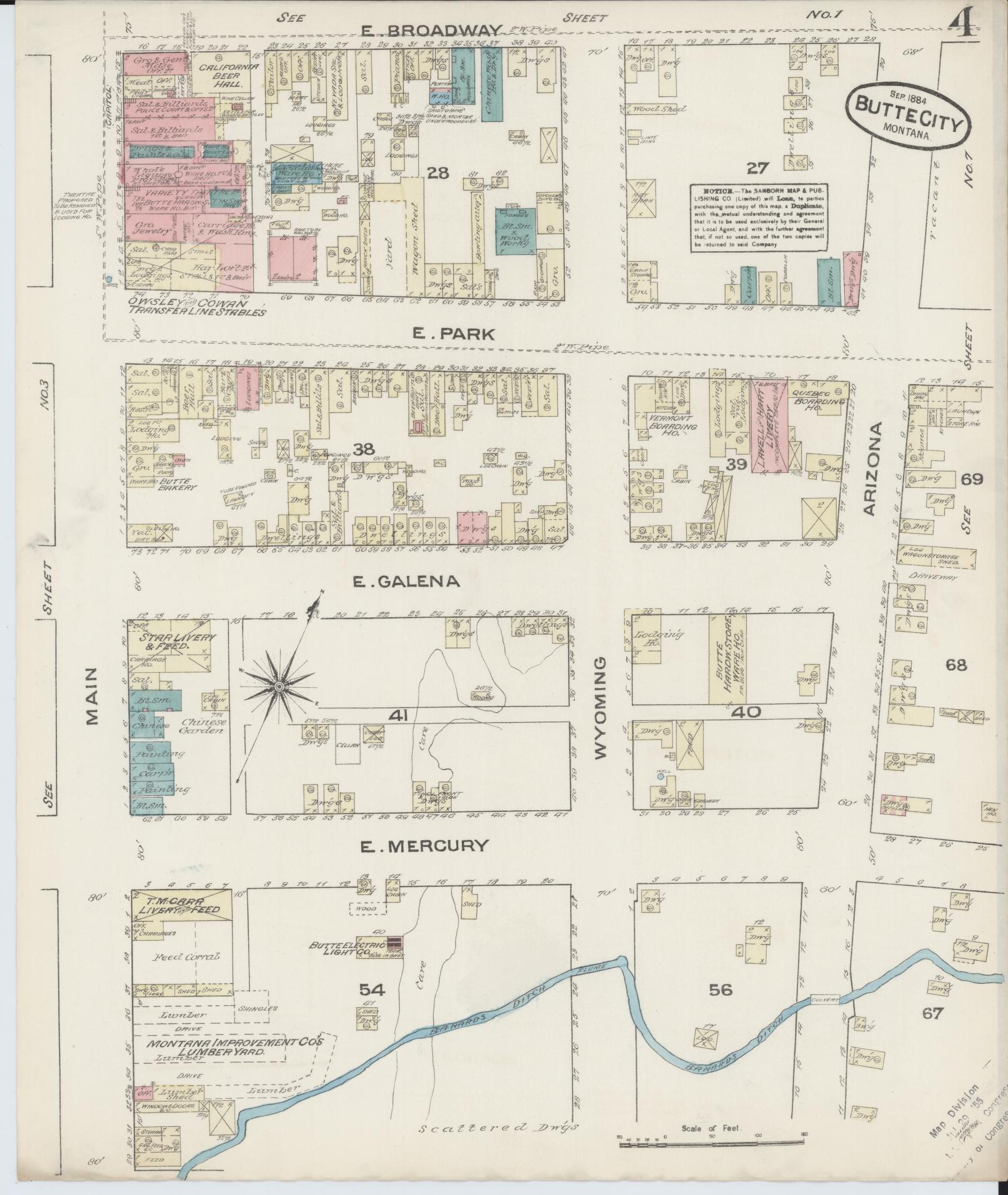 Sanborn Fire Insurance Map from Butte, Silver Bow County, Montana (1884), Sheet #0004 - Complete Map Set gallery image, historic Sanborn map, vintage wall art, Montana Montana