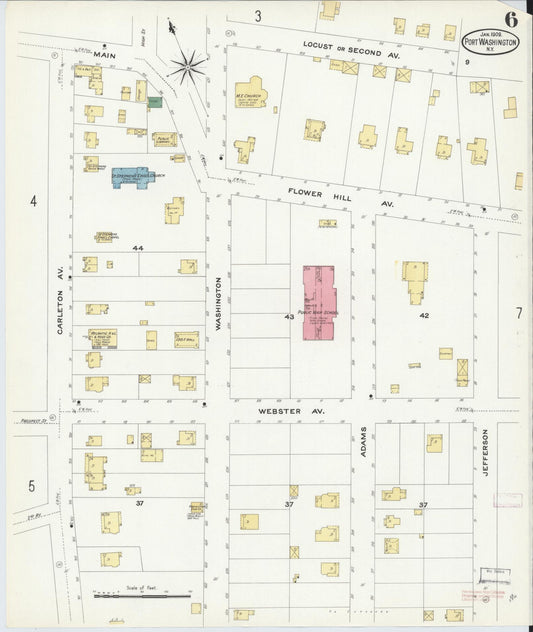 Sanborn Fire Insurance Map from Port Washington, Nassau County, New York (1909), Sheet #0006 - Historic Sanborn Fire Insurance Map Print, vintage old map wall art, antique decor, genealogy gift, New York New York map