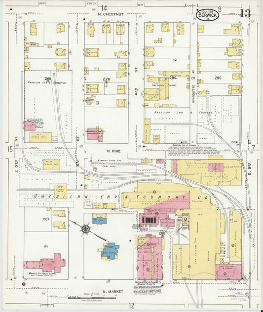 Sanborn Fire Insurance Map from Berwick, Columbia County, Pennsylvania (1918), Sheet #0013 - Historic Sanborn Fire Insurance Map Print, vintage old map wall art, antique decor, genealogy gift, Pennsylvania Pennsylvania map