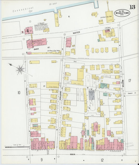 Sanborn Fire Insurance Map from Middletown, Middlesex County, Connecticut (1901), Sheet #0013 - Historic Sanborn Fire Insurance Map Print, vintage old map wall art, antique decor, genealogy gift, Connecticut Connecticut map