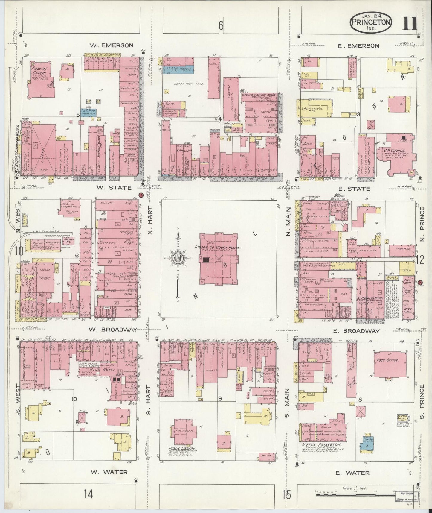 Sanborn Fire Insurance Map from Princeton, Gibson County, Indiana (1914), Sheet #0011 - Complete Map Set gallery image, historic Sanborn map, vintage wall art, Indiana Indiana