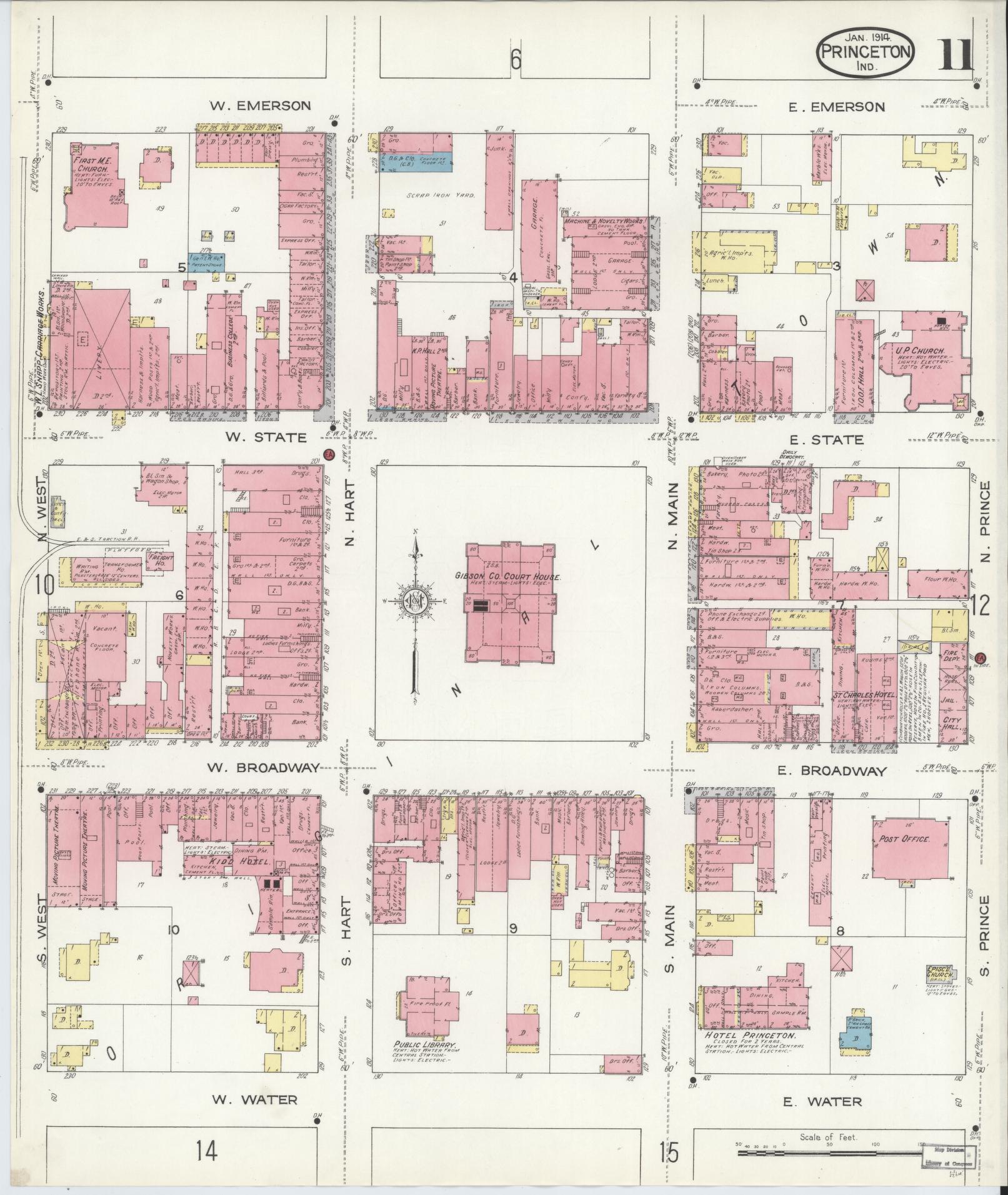 Sanborn Fire Insurance Map from Princeton, Gibson County, Indiana (1914), Sheet #0011 - Complete Map Set gallery image, historic Sanborn map, vintage wall art, Indiana Indiana