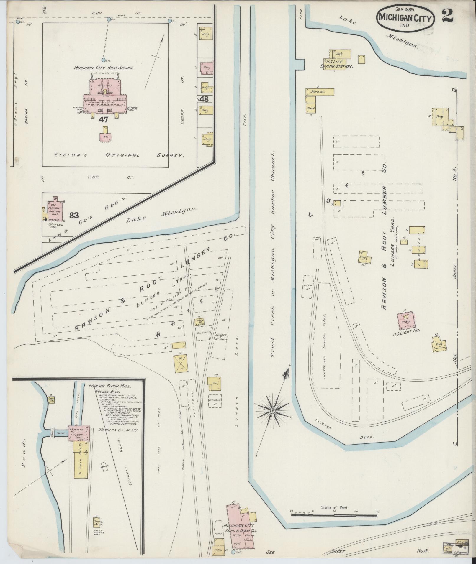 Sanborn Fire Insurance Map from Michigan City, La Porte County, Indiana (1889), Sheet #0002 - Complete Map Set gallery image, historic Sanborn map, vintage wall art, Michigan Michigan