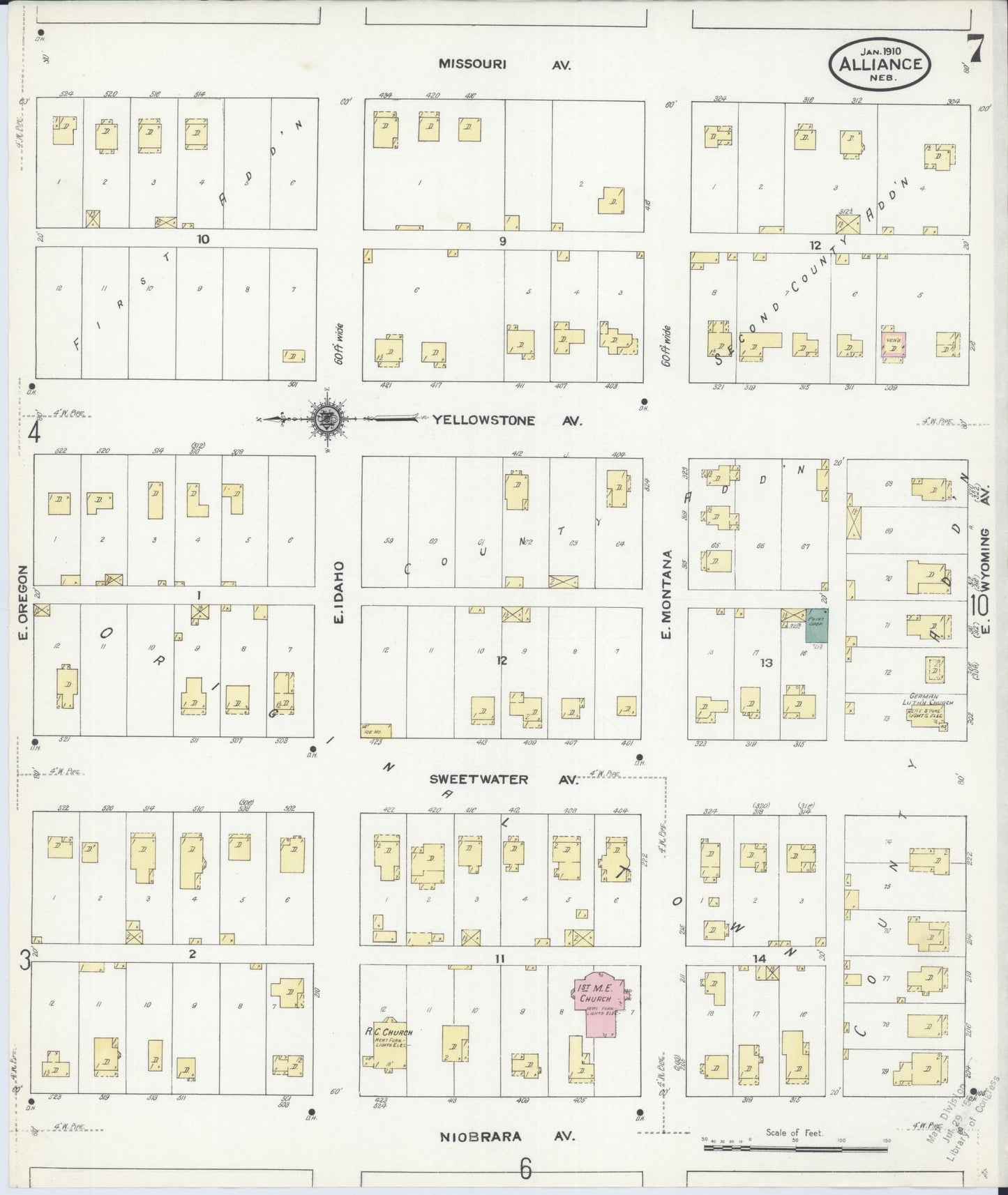 Sanborn Fire Insurance Map from Alliance, Box Butte County, Nebraska (1910), Sheet #0007 - Complete Map Set gallery image, historic Sanborn map, vintage wall art, Nebraska Nebraska