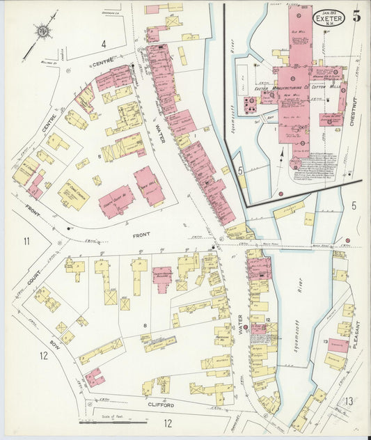 Sanborn Fire Insurance Map from Exeter, Rockingham County, New Hampshire (1913), Sheet #0005 - Historic Sanborn Fire Insurance Map Print, vintage old map wall art, antique decor, genealogy gift, New Hampshire New Hampshire map