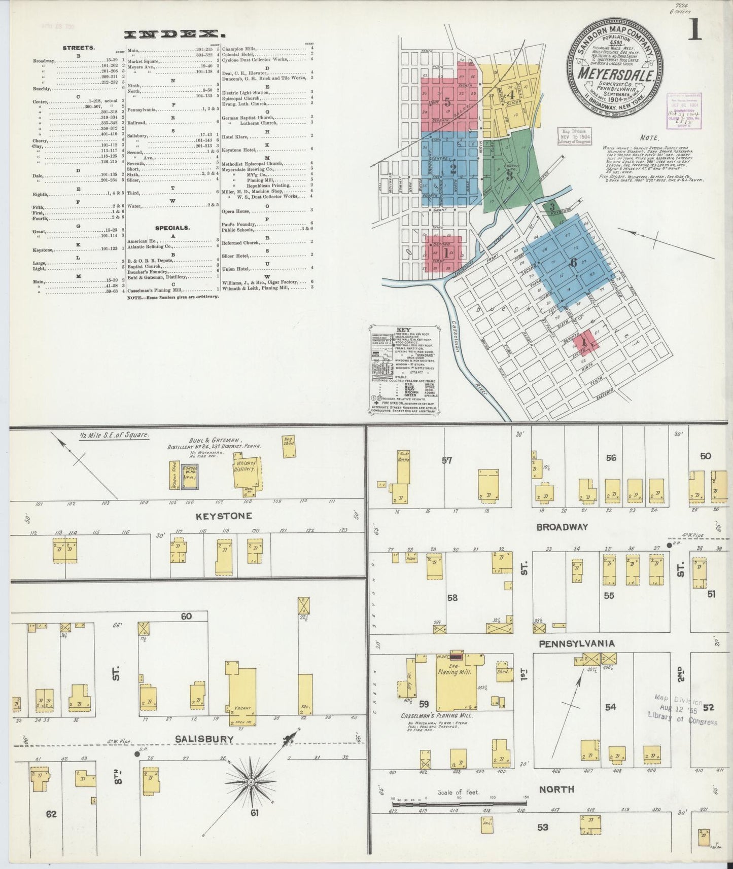 Sanborn Fire Insurance Map from Meyersdale, Somerset County, Pennsylvania (1904), Sheet #0001 - Complete Map Set gallery image, historic Sanborn map, vintage wall art, Pennsylvania Pennsylvania