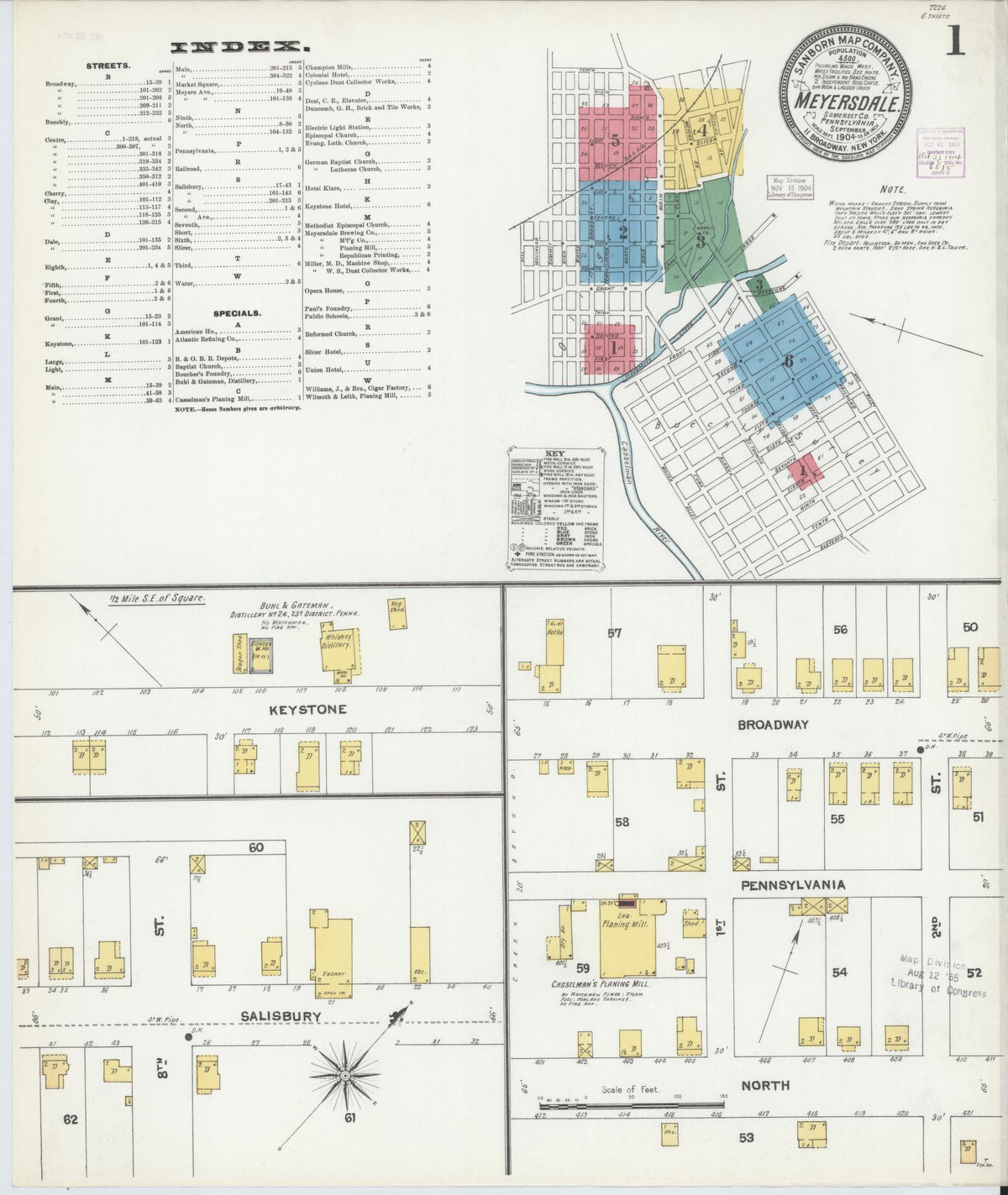 Sanborn Fire Insurance Map from Meyersdale, Somerset County, Pennsylvania (1904), Sheet #0001 - Complete Map Set gallery image, historic Sanborn map, vintage wall art, Pennsylvania Pennsylvania