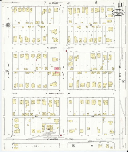 Sanborn Fire Insurance Map from Parsons, Labette County, Kansas (1911), Sheet #0011 - Complete Map Set gallery image, historic Sanborn map, vintage wall art, Kansas Kansas