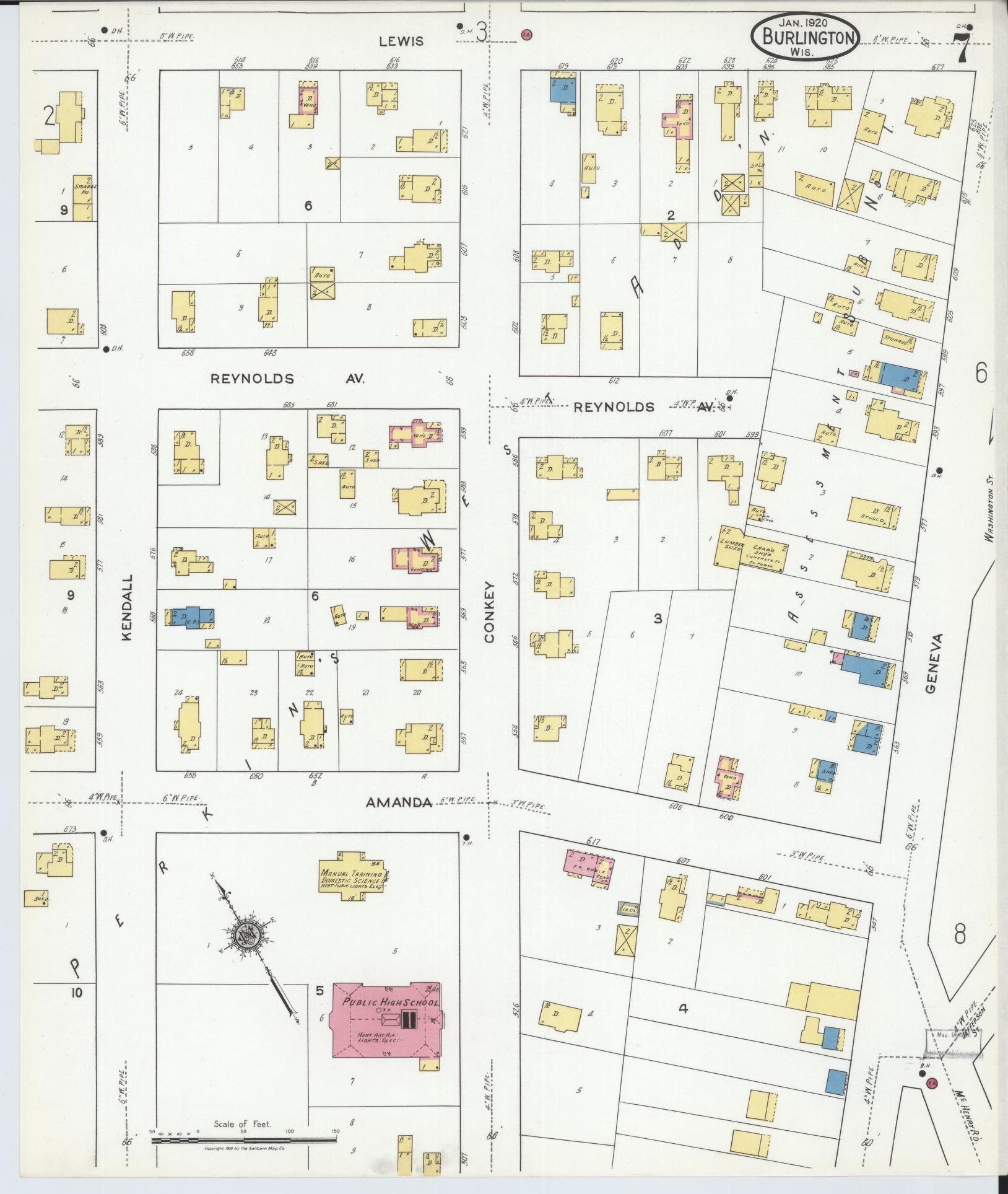 Sanborn Fire Insurance Map from Burlington, Racine County, Wisconsin (1920), Sheet #0007 - Complete Map Set gallery image, historic Sanborn map, vintage wall art, Wisconsin Wisconsin