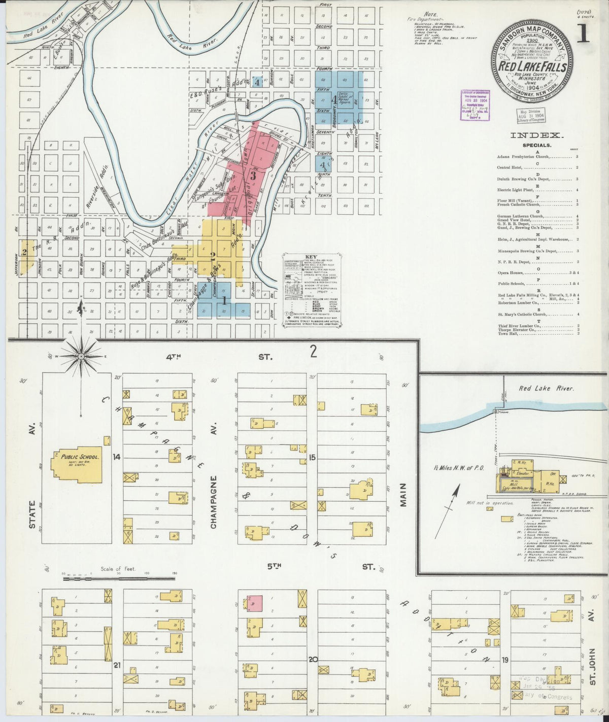 Sanborn Fire Insurance Map from Red Lake Falls, Red Lake County, Minnesota (1904), Sheet #0001 - Complete Map Set gallery image, historic Sanborn map, vintage wall art, Minnesota Minnesota