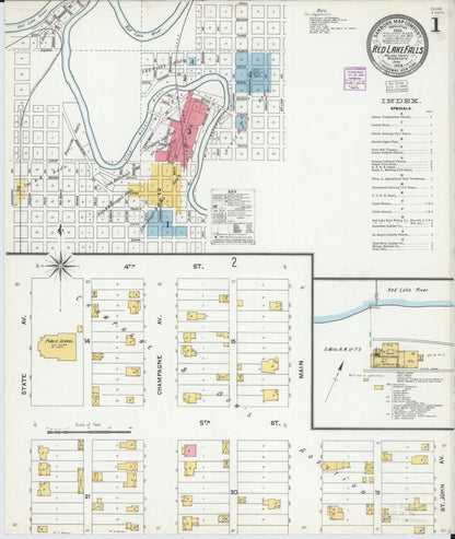 Sanborn Fire Insurance Map from Red Lake Falls, Red Lake County, Minnesota (1904), Sheet #0001 - Complete Map Set gallery image, historic Sanborn map, vintage wall art, Minnesota Minnesota
