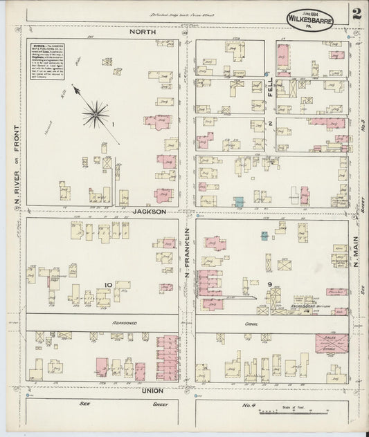 Sanborn Fire Insurance Map from Wilkes Barre, Luzerne County, Pennsylvania (1884), Sheet #0002 - Historic Sanborn Fire Insurance Map Print, vintage old map wall art, antique decor, genealogy gift, Pennsylvania Pennsylvania map