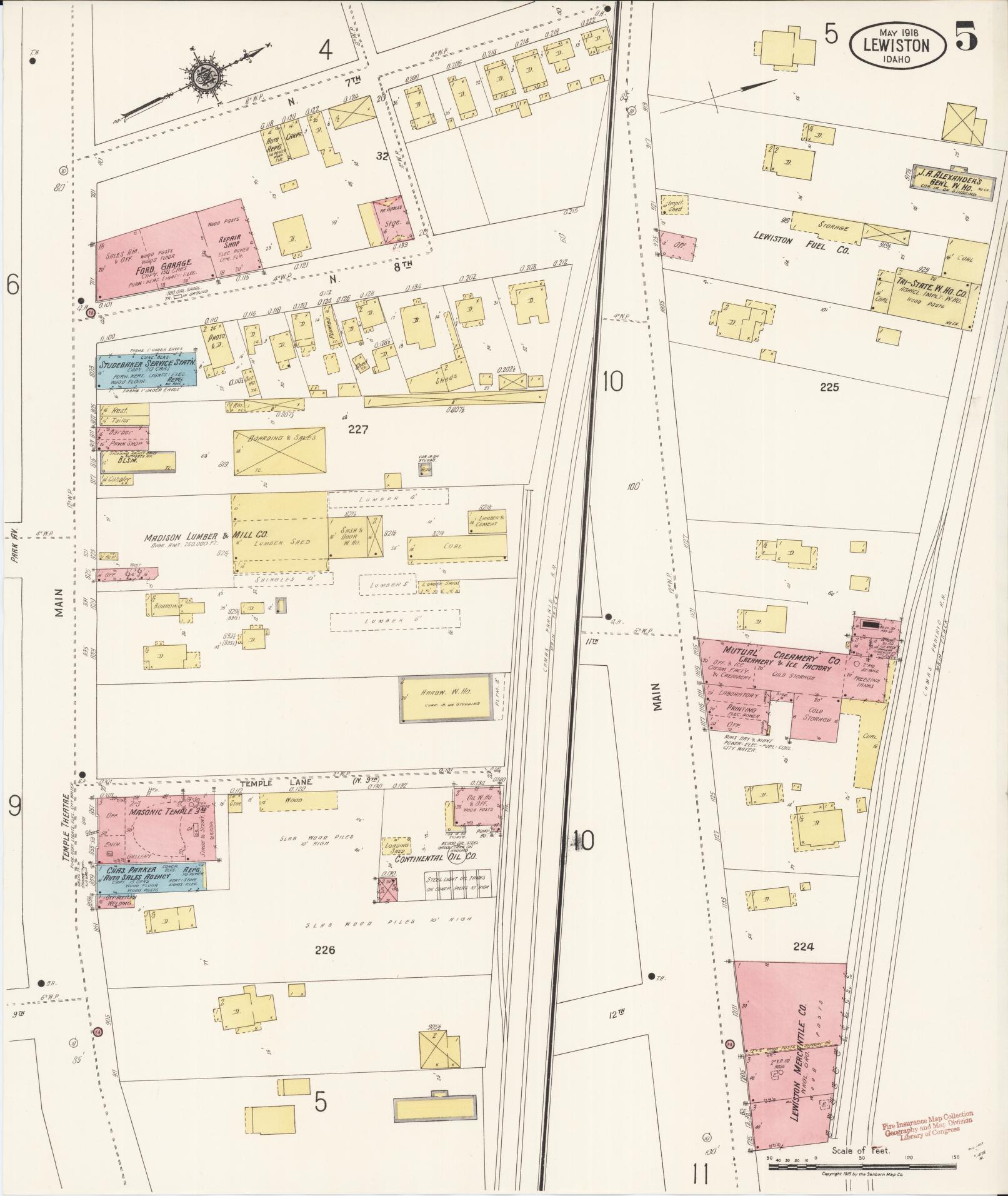 Sanborn Fire Insurance Map from Lewiston, Nez Perce County, Idaho (1918), Sheet #0005 - Complete Map Set gallery image, historic Sanborn map, vintage wall art, Idaho Idaho