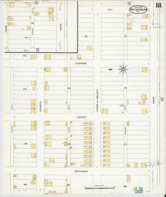 Sanborn Fire Insurance Map from Waynesburg, Greene County, Pennsylvania (1908), Sheet #0018 - Historic Sanborn Fire Insurance Map Print, vintage old map wall art, antique decor, genealogy gift, Pennsylvania Pennsylvania map