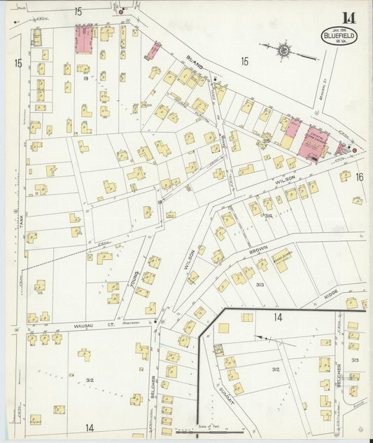 Sanborn Fire Insurance Map from Bluefield, Mercer County, West Virginia (1914), Sheet #0014 - Historic Sanborn Fire Insurance Map Print, vintage old map wall art, antique decor, genealogy gift, West Virginia West Virginia map