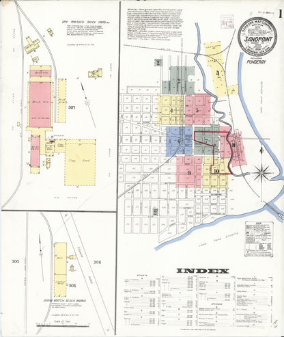 Sanborn Fire Insurance Map from Sandpoint, Bonner County, Idaho (1909), Sheet #0001 - Complete Map Set gallery image, historic Sanborn map, vintage wall art, Idaho Idaho