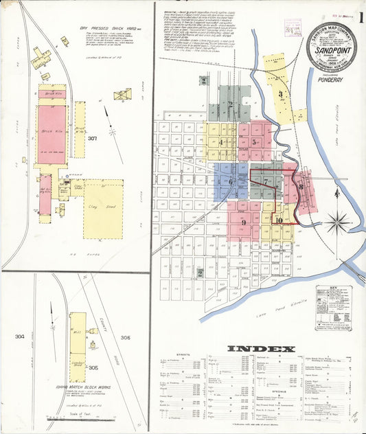Sanborn Fire Insurance Map from Sandpoint, Bonner County, Idaho (1909), Sheet #0001 - Complete Map Set gallery image, historic Sanborn map, vintage wall art, Idaho Idaho