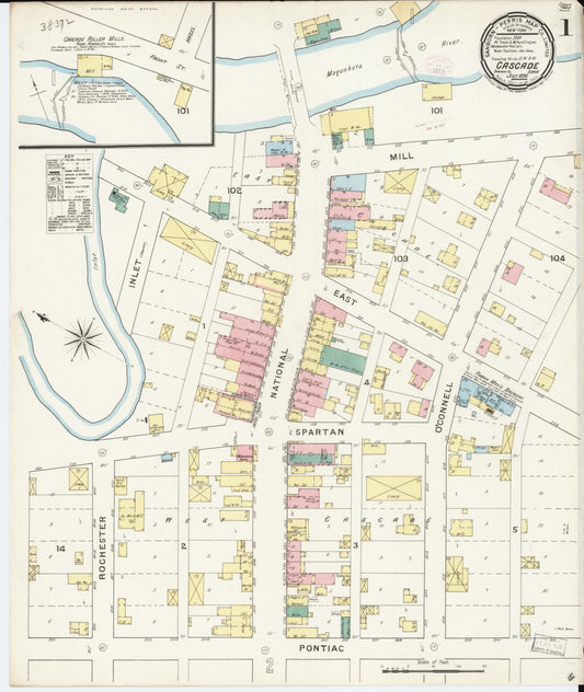 Sanborn Fire Insurance Map from Cascade, Dubuque and Jones Counties, Iowa (1894), Sheet #0001 - Historic Sanborn Fire Insurance Map Print, vintage old map wall art
