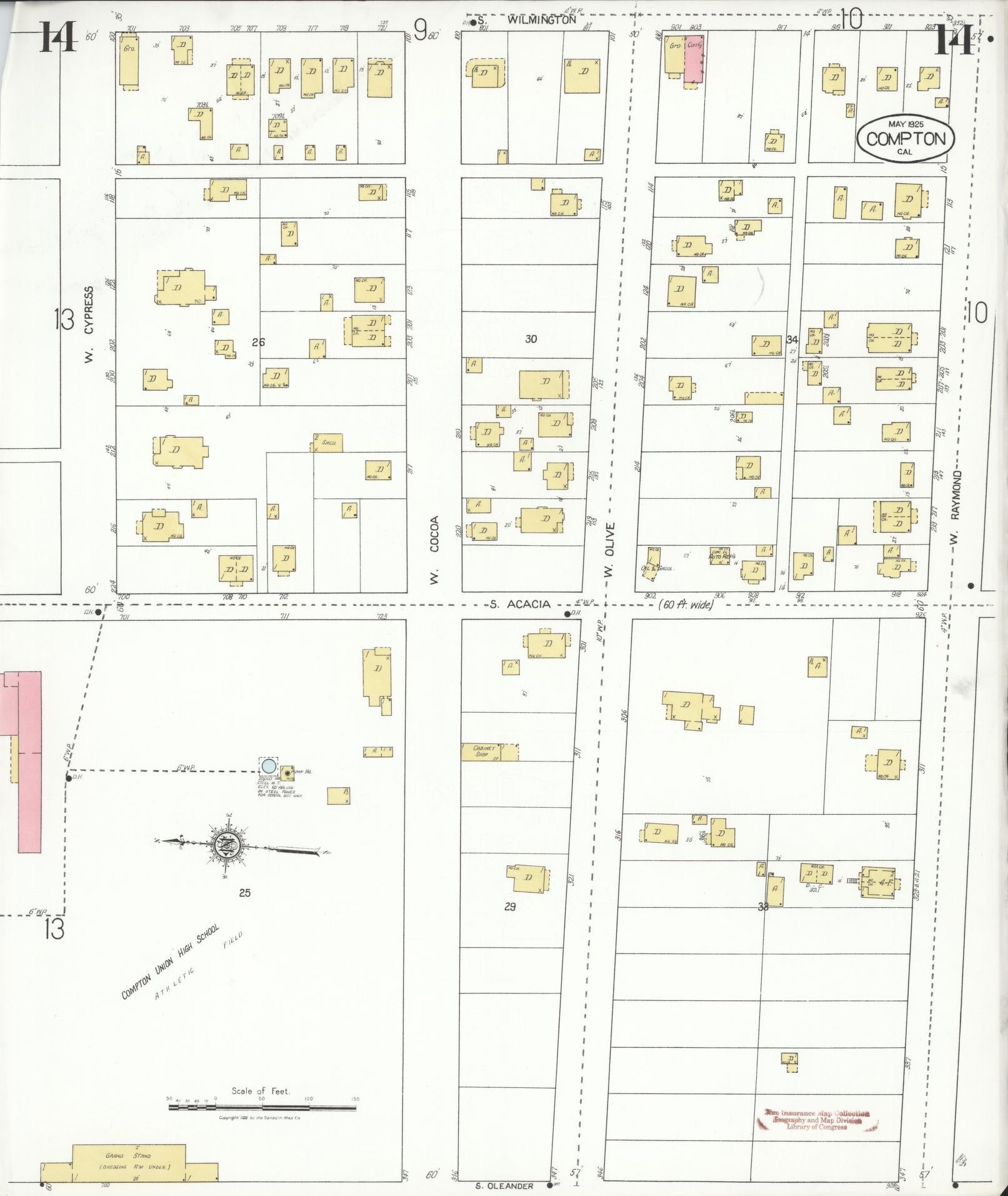 Sanborn Fire Insurance Map from Compton, Los Angeles County, California (1925), Sheet #0014 - Complete Map Set gallery image, historic Sanborn map, vintage wall art, California California
