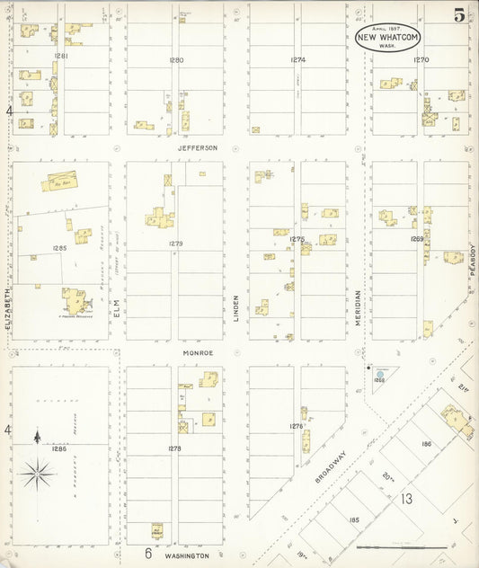 Sanborn Fire Insurance Map from New Whatcom, Whatcom County, Washington (1897), Sheet #0005 - Historic Sanborn Fire Insurance Map Print, vintage old map wall art, antique decor, genealogy gift, Washington Washington map