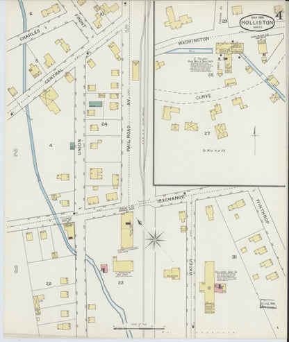 Sanborn Fire Insurance Map from Holliston, Middlesex County, Massachusetts (1894), Sheet #0004 - Complete Map Set gallery image, historic Sanborn map, vintage wall art, Massachusetts Massachusetts