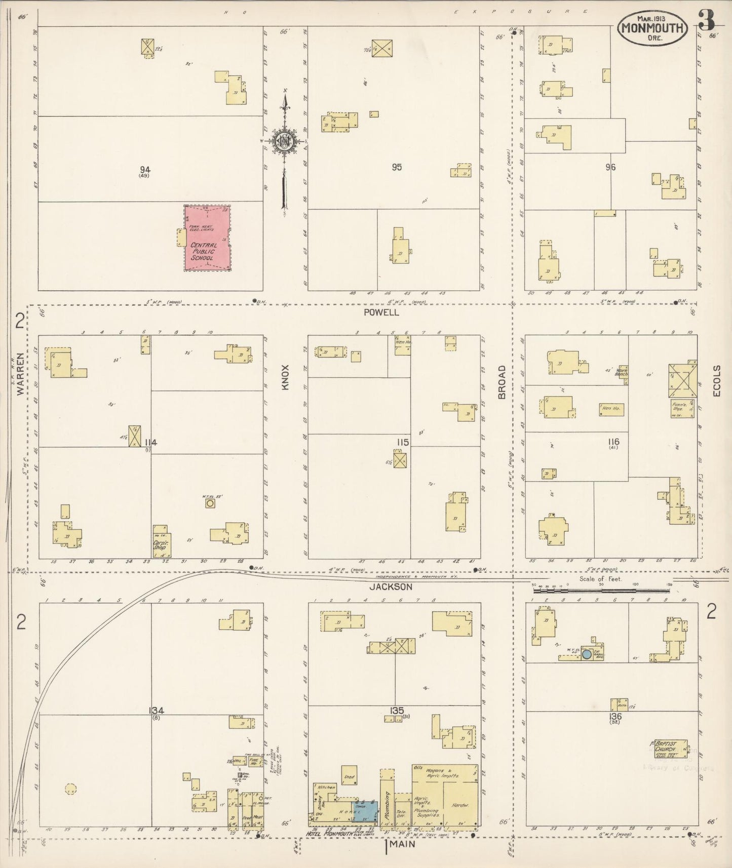 Sanborn Fire Insurance Map from Monmouth, Polk County, Oregon (1913), Sheet #0003 - Complete Map Set gallery image, historic Sanborn map, vintage wall art, Oregon Oregon