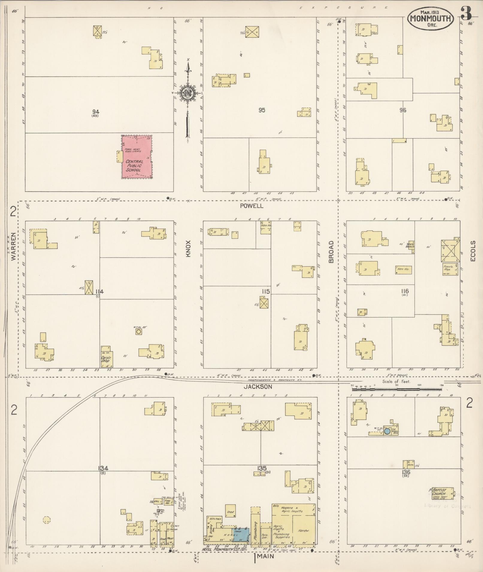 Sanborn Fire Insurance Map from Monmouth, Polk County, Oregon (1913), Sheet #0003 - Complete Map Set gallery image, historic Sanborn map, vintage wall art, Oregon Oregon
