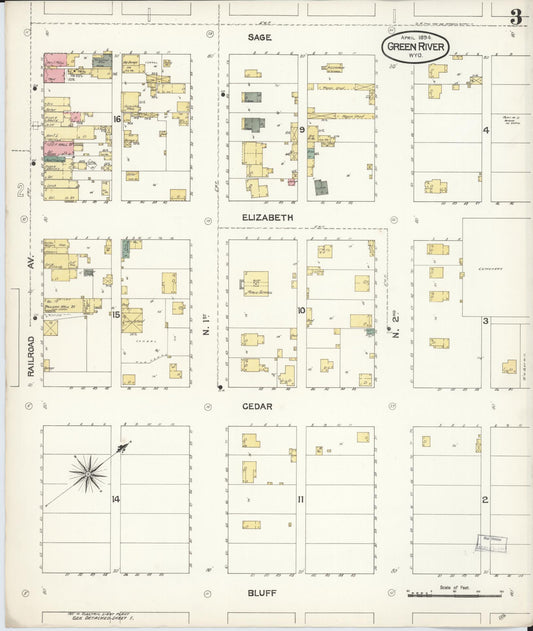 Sanborn Fire Insurance Map from Green River, Sweetwater County, Wyoming (1894), Sheet #0003 - Historic Sanborn Fire Insurance Map Print, vintage old map wall art, antique decor, genealogy gift, Wyoming Wyoming map
