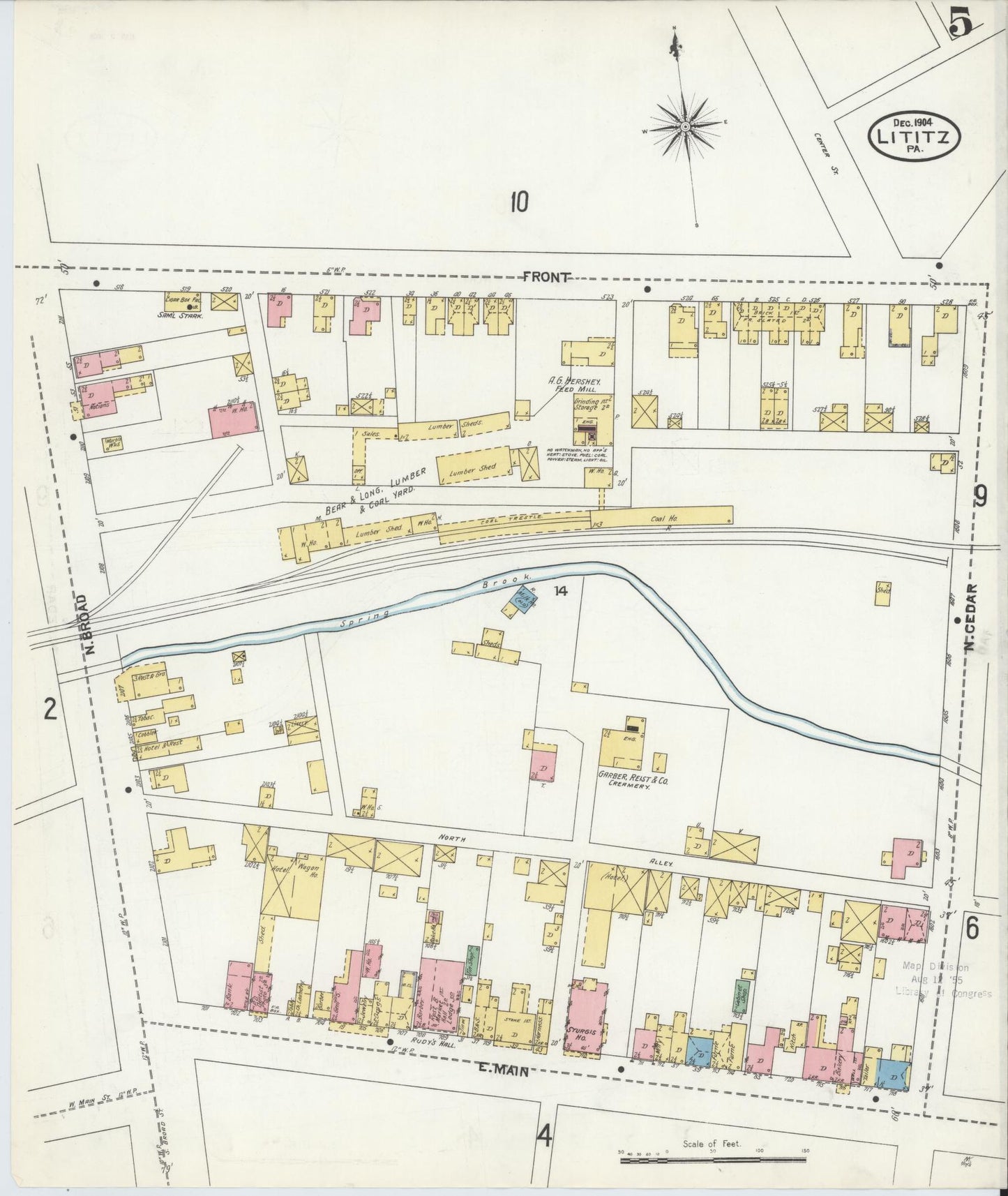 Sanborn Fire Insurance Map from Lititz, Lancaster County, Pennsylvania (1904), Sheet #0005 - Complete Map Set gallery image, historic Sanborn map, vintage wall art, Pennsylvania Pennsylvania